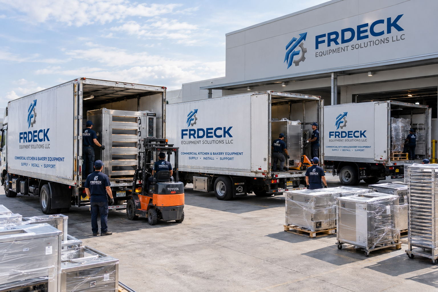 Frdeck equipment delivery truck on the road